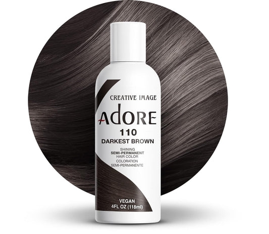 Adore Semi Permanent Hair Color - Vegan and Cruelty-Free Brown Hair Dye - 4 Fl Oz - 110 Darkest Brown