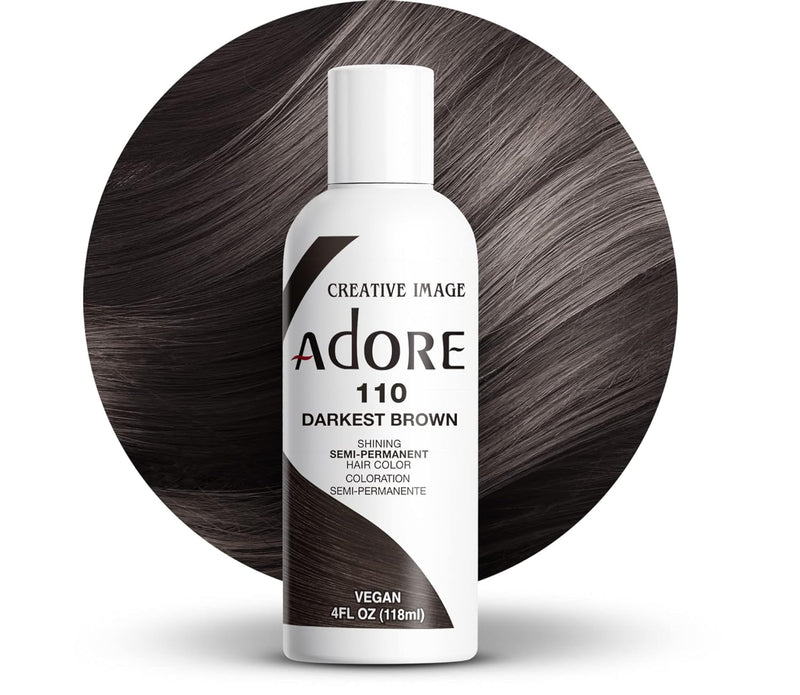 Adore Semi Permanent Hair Color - Vegan and Cruelty-Free Brown Hair Dye - 4 Fl Oz - 110 Darkest Brown