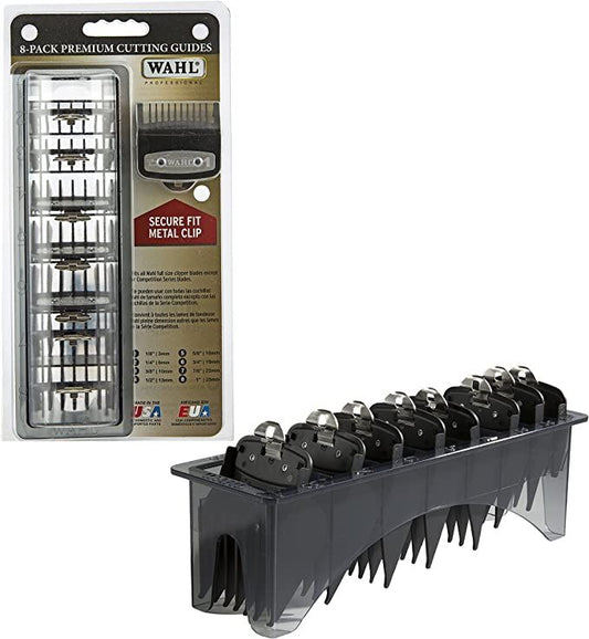 WAHL PREMIUM CUTTING GUIDE COMB #1-#8 8PK W/ METAL CLIP