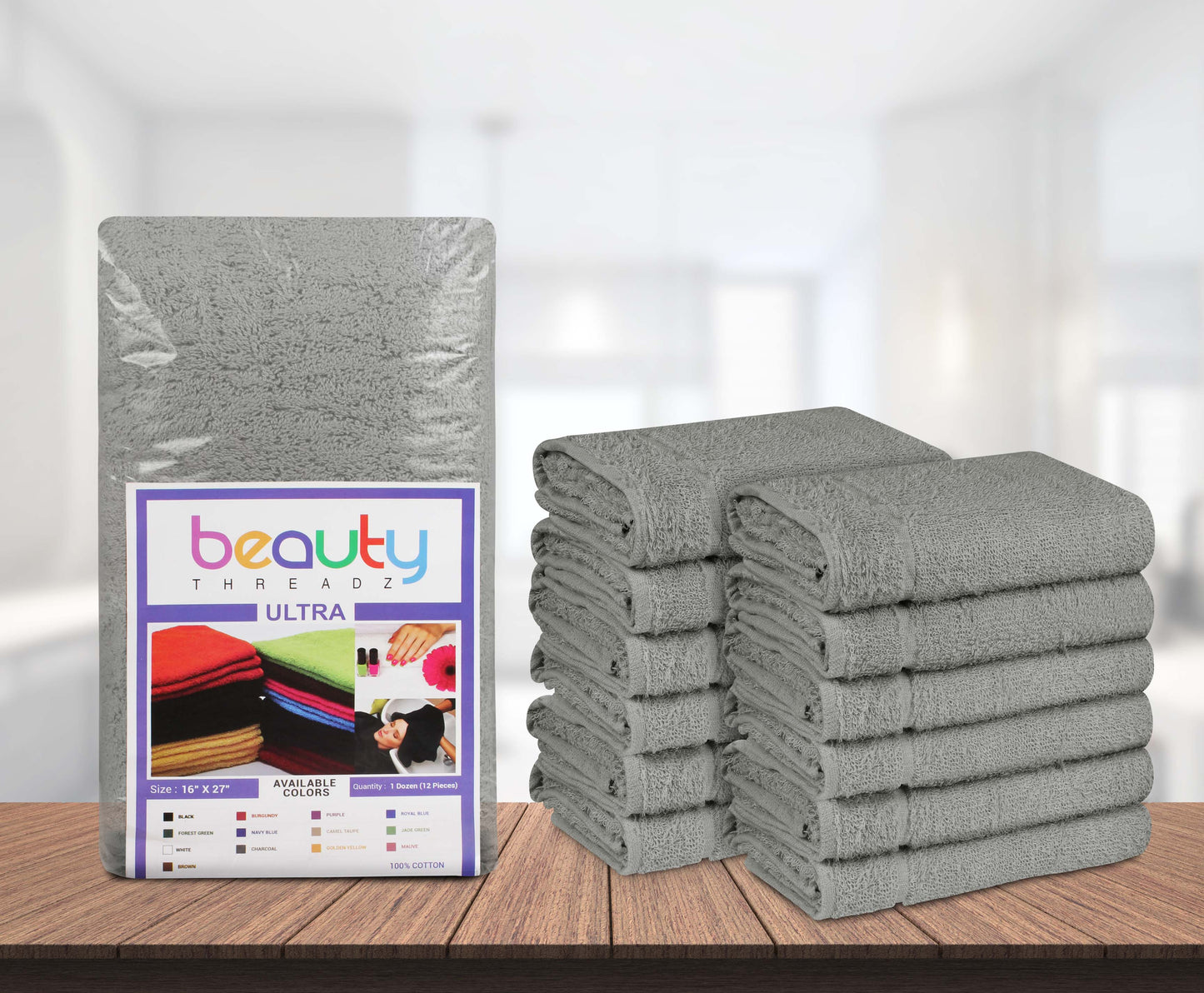 16 x 27" Silver Grey 100% Cotton ULTRA Salon Towel