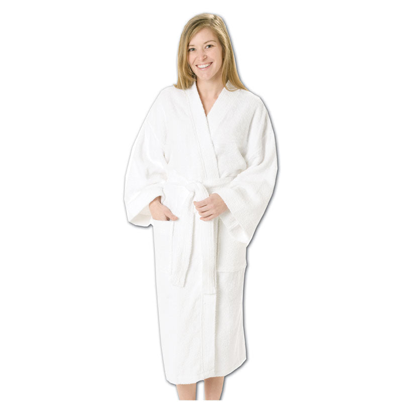 Terry Loop Luxury Kimono Bath Robe 48" WHITE 2 Pc Pack