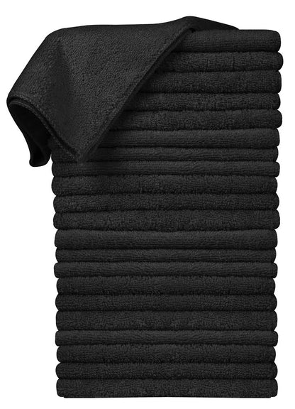 16 x 16" Black Professional Grade Microfiber Cleaning Towel (Pack of 24)