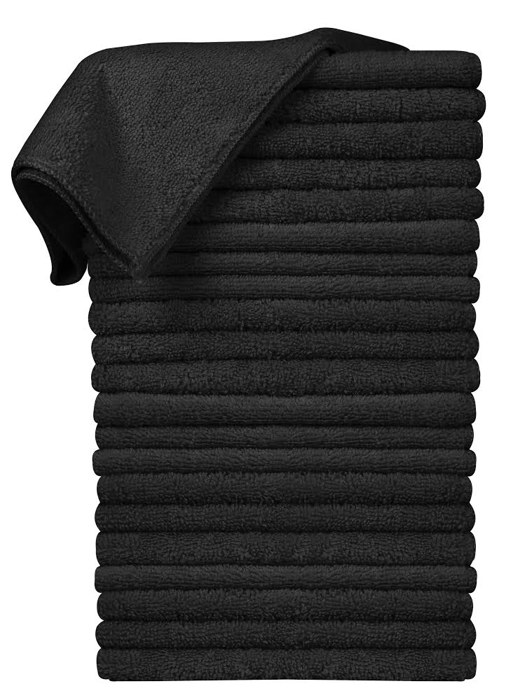 16 x 16" Black Professional Grade Microfiber Cleaning Towel (Pack of 24)