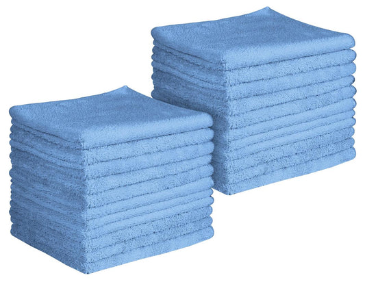 16 x 16" Light Blue Professional Grade Microfiber Towel (Pack of 24)
