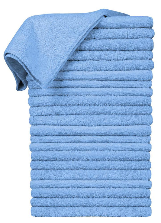 16 x 16" Light Blue Professional Grade Microfiber Towel (Pack of 24)