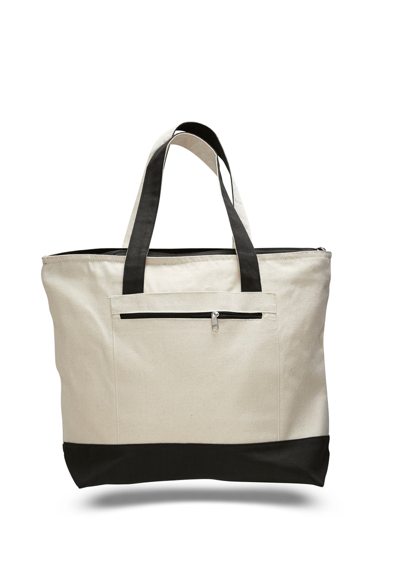 Heavy Canvas Zippered Shopping Tote Bag 18"W x 14"H x 4-1/2"D