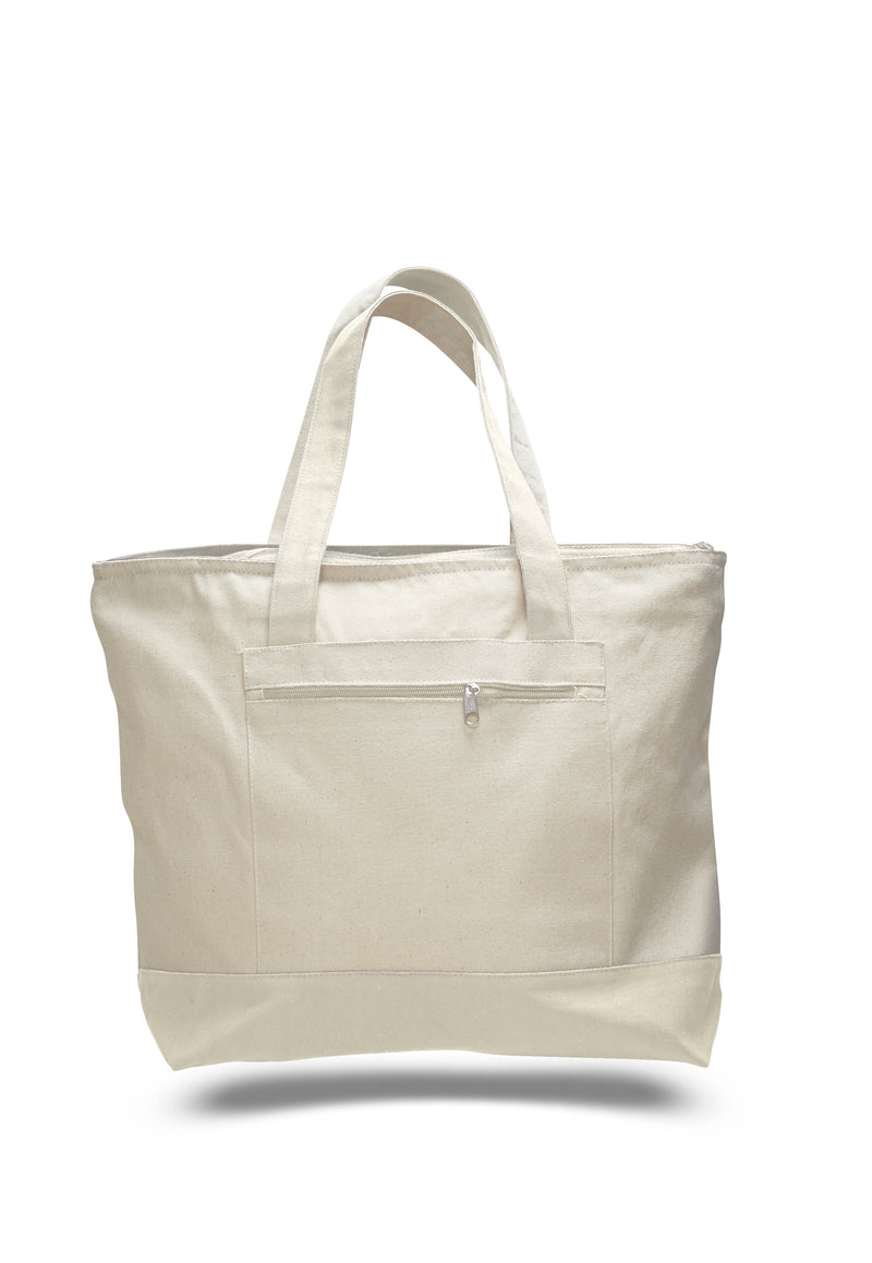 Heavy Canvas Zippered Shopping Tote Bag 18"W x 14"H x 4-1/2"D