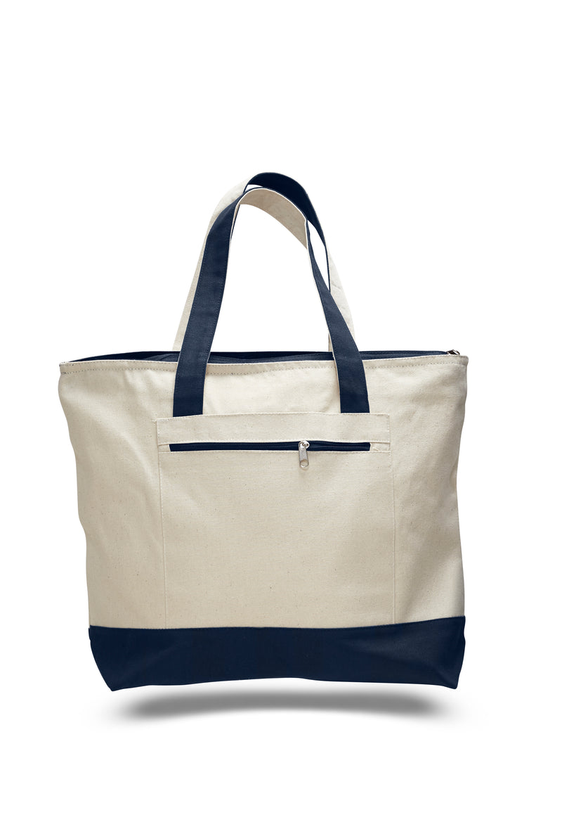 Heavy Canvas Zippered Shopping Tote Bag 18"W x 14"H x 4-1/2"D