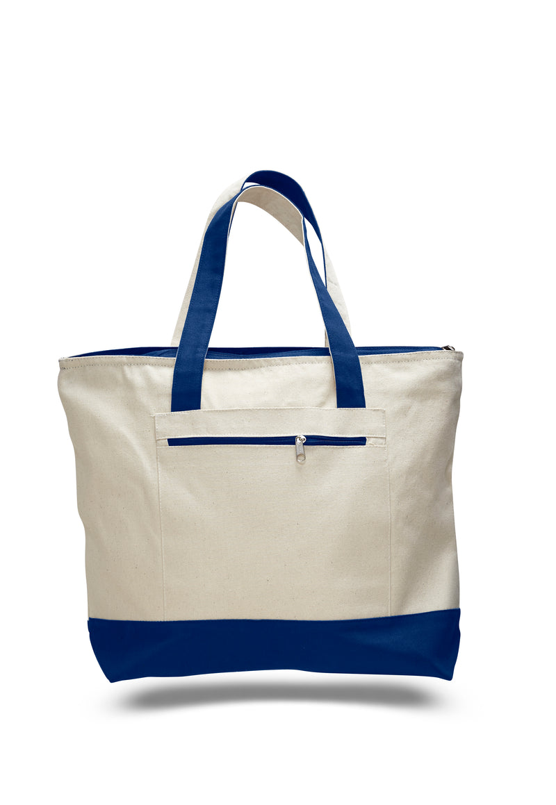 Heavy Canvas Zippered Shopping Tote Bag 18"W x 14"H x 4-1/2"D