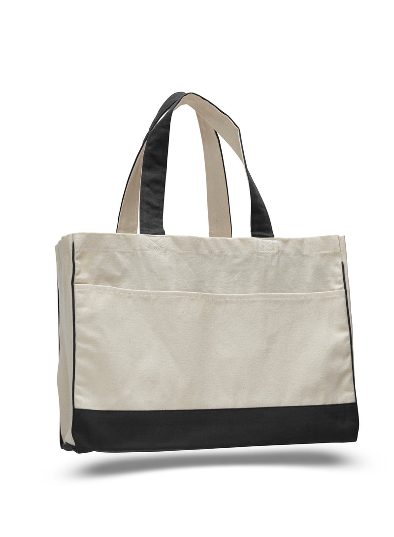 Cotton Canvas Tote Bag with Inside Zipper Pockets 17"W x 13"H x 5"D