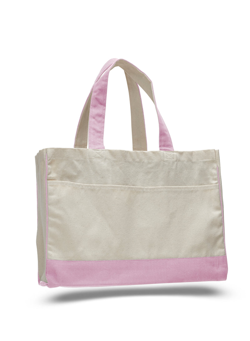 Cotton Canvas Tote Bag with Inside Zipper Pockets 17"W x 13"H x 5"D