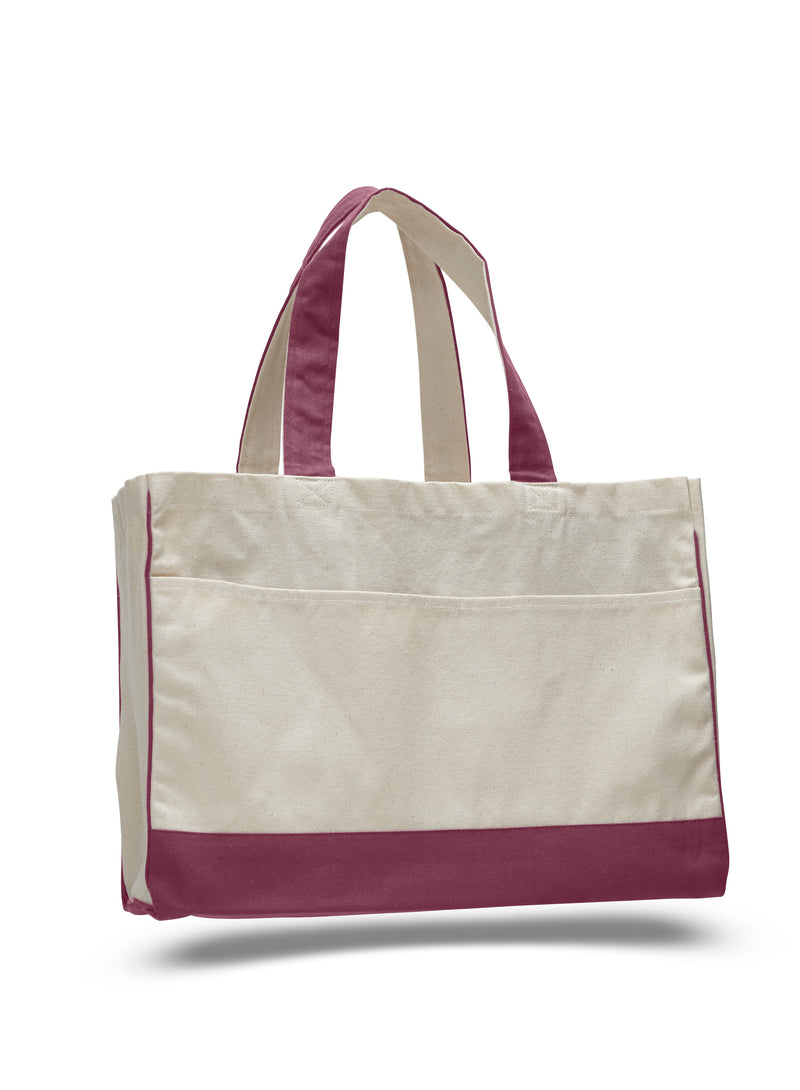 Cotton Canvas Tote Bag with Inside Zipper Pockets 17"W x 13"H x 5"D