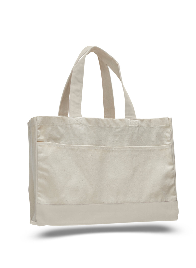 Cotton Canvas Tote Bag with Inside Zipper Pockets 17"W x 13"H x 5"D