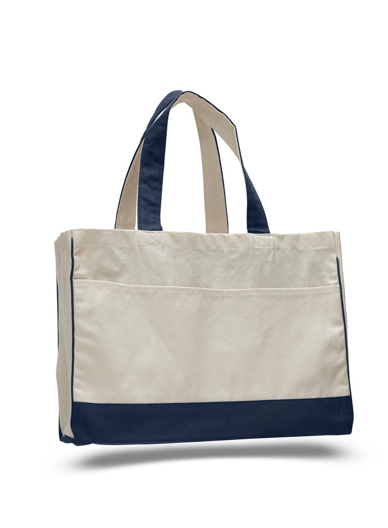 Cotton Canvas Tote Bag with Inside Zipper Pockets 17"W x 13"H x 5"D