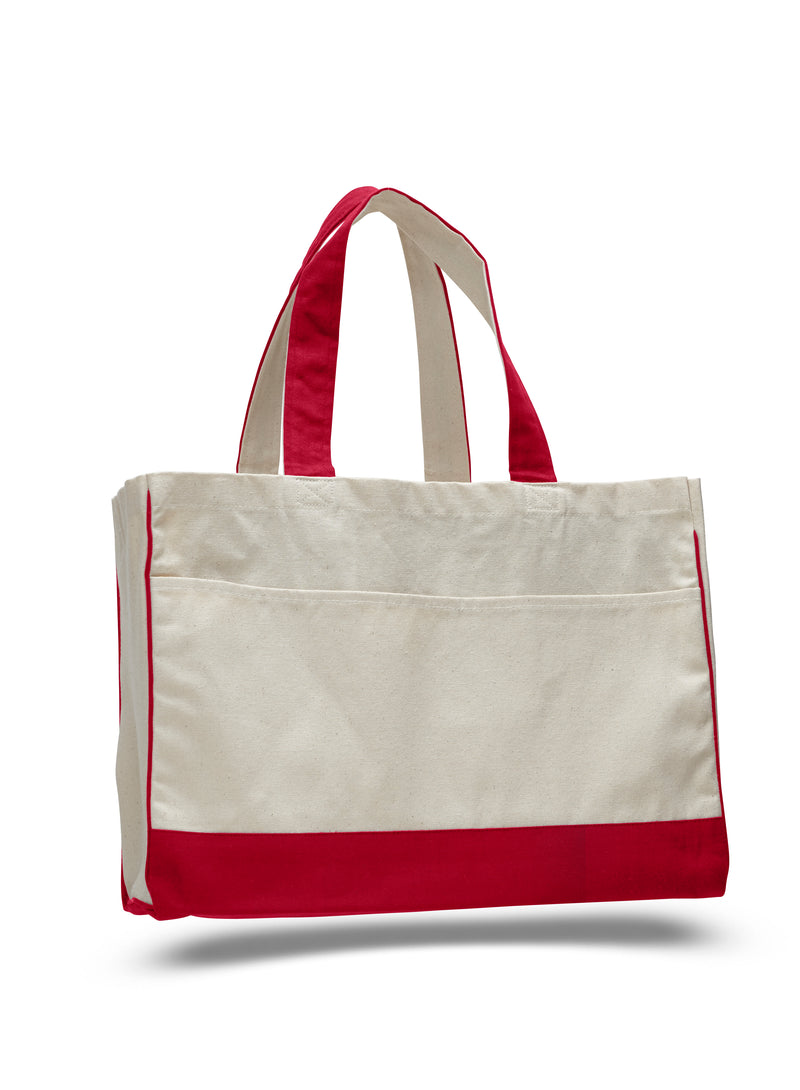 Cotton Canvas Tote Bag with Inside Zipper Pockets 17"W x 13"H x 5"D
