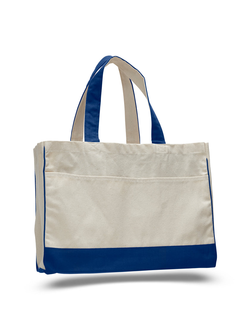 Cotton Canvas Tote Bag with Inside Zipper Pockets 17"W x 13"H x 5"D